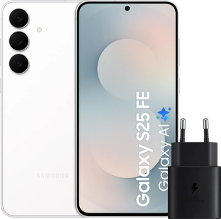 Samsung Galaxy S25 FE 256GB Wit 5G + Samsung Oplader 25 Watt Zwart