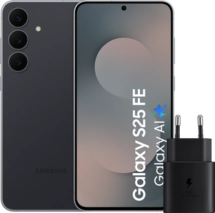 Samsung Galaxy S25 FE 256GB Zwart 5G + Samsung Oplader 25 Watt Zwart