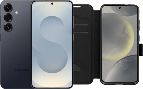 Samsung Galaxy S25 128GB Zilver 5G + BlueBuilt Book Case Zwart