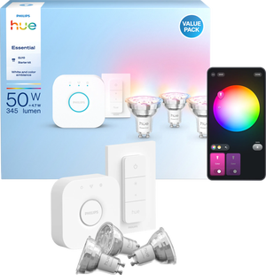 Philips Hue Essential White and Color Starter Pack GU10 3-pack + Bridge + Dimmer