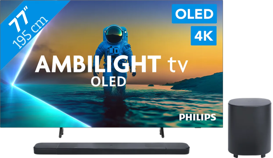 Philips Ambilight 77'' OLED810 4K (2025) + JBL Bar 1000 M2 Zwart
