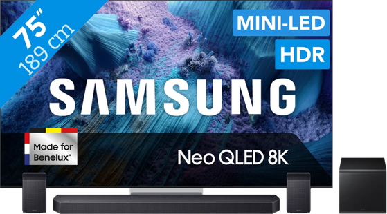 Samsung 75 Neo QLED QN990F 8K (2025) + Samsung HW-Q930F Zwart