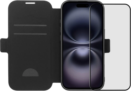 BlueBuilt Apple iPhone 17 Book Case Leer Zwart + BlueBuilt iPhone 17 Screenprotector Glas