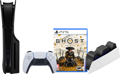 PlayStation 5 Slim Disc Edition + Ghost of Yotei + Covers Zwart + Oplaadstation