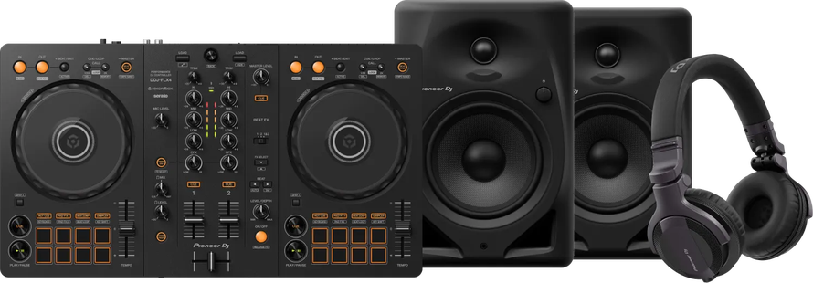 Pioneer DJ DDJ-FLX4 + Pioneer DJ HDJ-CUE1 + Pioneer DJ DM-50D Zwart