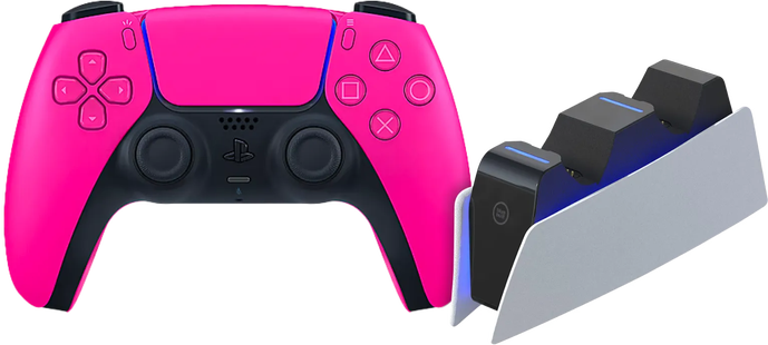 Sony PlayStation 5 DualSense Draadloze Controller Nova Pink + BlueBuilt oplaadstation