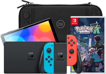 Nintendo Switch OLED Blauw/Rood + Pokémon Legends: Z-A + BlueBuilt Beschermhoes