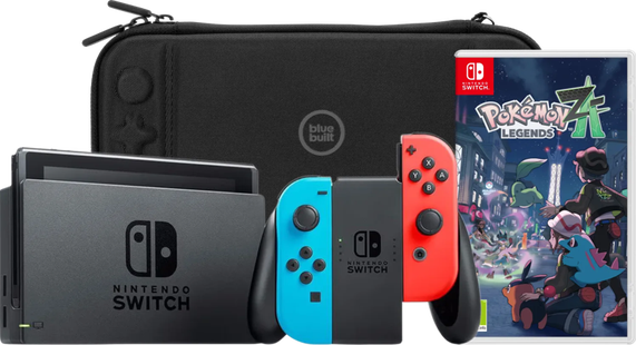 Nintendo Switch Rood/Blauw + Pokémon Legends: Z-A + BlueBuilt Beschermhoes