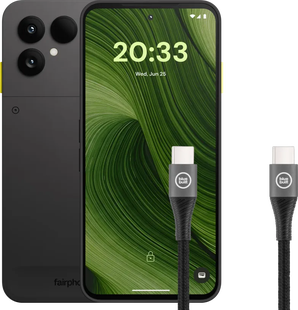 Fairphone 6 256GB Zwart 5G + BlueBuilt Usb C naar Usb C Kabel 1,5m Nylon Zwart