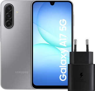 amsung Galaxy A17 128GB Grijs 5G + Samsung Oplader 25 Watt Zwart