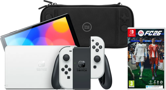 Nintendo Switch OLED Wit + EA Sports FC 26 + BlueBuilt Beschermhoes