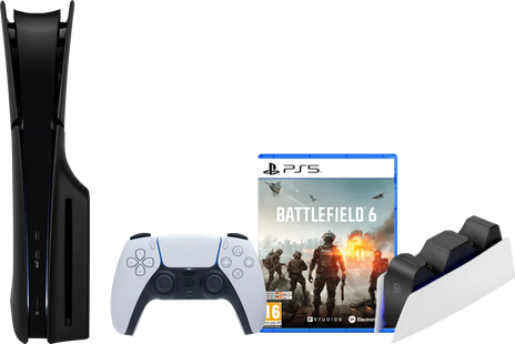PlayStation 5 Slim Disc Edition + Battlefield 6 + Covers Zwart + Oplaadstation