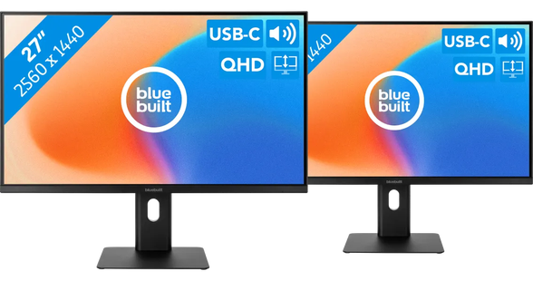 BlueBuilt 27 inch Quad HD Monitor met USB C Duo pack