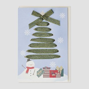 Kerstkaart met lint kerstboom
