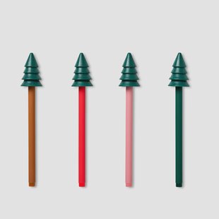 Glitter gelpennen met kerstboom toppers - 4 stuks