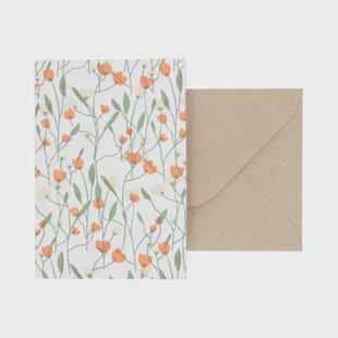 Kaart met envelop, bloemen oranje en roze