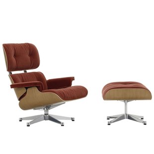 Vitra Eames Lounge Chair En Ottoman Roodenhout Naturel (nieuwe Afmeting) Gepolijst Onderstel/zitting Calma Brandy