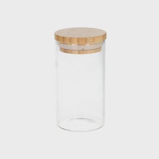 Kruidenpotje rond, hittebestendig glas, bamboe dop120 ml