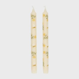 Dinerkaarsen, wit met bijen, 25 cm, 2 stuks