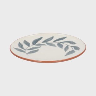 Bord, terracotta, blauw blad, 21 cm
