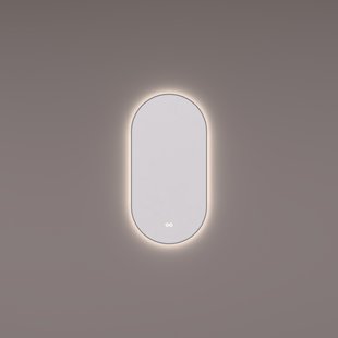 Spiegel Hipp Design SPV 14900 Ovaal 40x90 cm Met Frame Gunmetal PVD Met Verlichting Incl. Spiegelverwarming