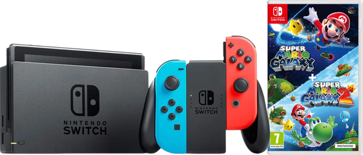 Nintendo Switch Rood/Blauw + Super Mario Galaxy 1+2