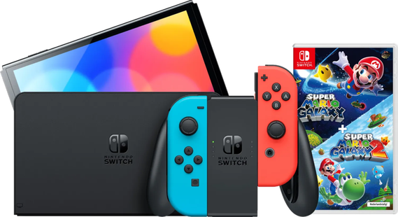 Nintendo Switch OLED Blauw/Rood + Super Mario Galaxy 1+2