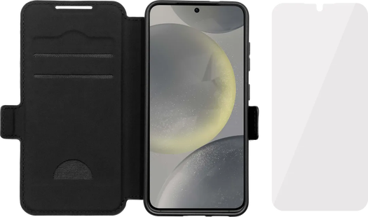 BlueBuilt  Samsung Galaxy S25 Ultra Book Case Leer Zwart + BlueBuilt Screenprotector Glas