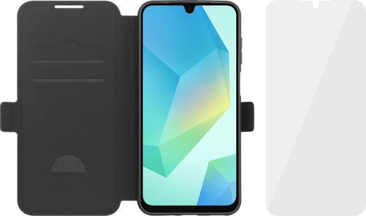 BlueBuilt  Samsung Galaxy A17 Book Case Leer Zwart + BlueBuilt Screenprotector Glas