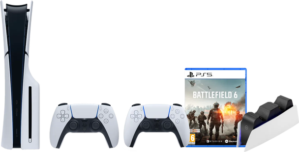 PlayStation 5 Slim Disc Edition + Battlefield 6 + Extra Controller Wit + Oplaadstation