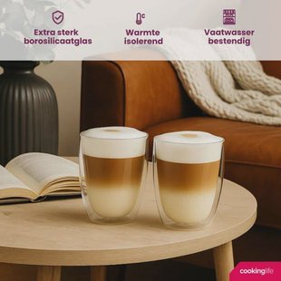Cookinglife Barista Dubbelwandige Latte Macchiato glazen 380 ml - 2 stuks