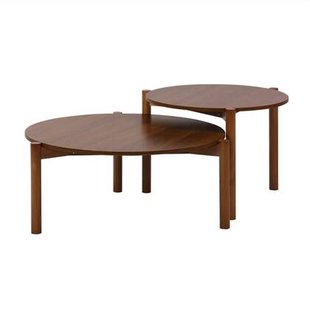 sweeek - 2 ronde bijzettafels, salontafel, houteffect