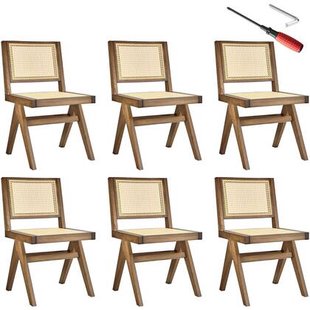 tectake® Houten stoel Lizzy met Weens vlechtwerk in boho-stijl