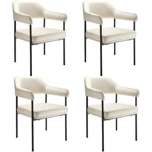 tectake® Eetkamerstoel Doé, gestoffeerd, stalen poten - Set van 4