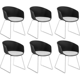 tectake® Kunststof eetkamerstoel Logart, gestoffeerd - Set van 6