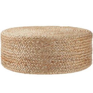 tectake® Handgemaakte poef Banno Elipse van jute, rond, boho-stijl