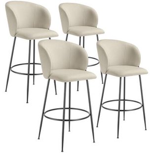 tectake® Barkruk Luana, met rugleuning, fluweellook - Set van 4