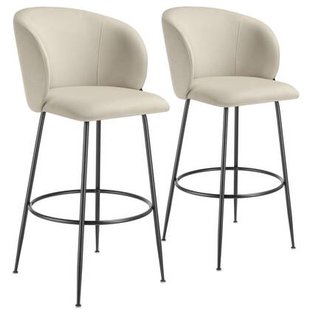 tectake® Barkruk Luana, met rugleuning, fluweellook - Set van 2