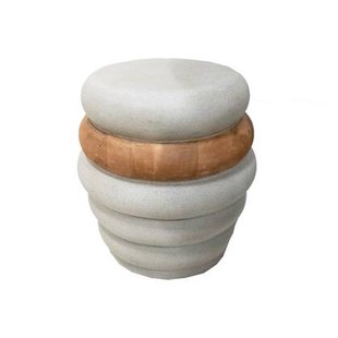 Vtw Living - Ronde Bijzettafel Cement & Teak - Solide en Duurzaam