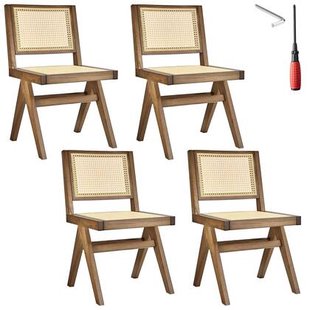 tectake® Houten stoel Lizzy met Weens vlechtwerk in boho-stijl