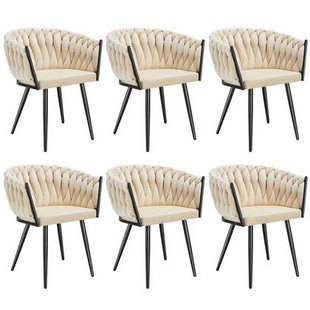 tectake® Set eetkamerstoelen Astano fluweel, knoopdesign - Set van 6