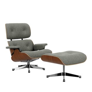 Vitra Eames Lounge Chair En Ottoman Walnoot Naturel (nieuwe Afmeting) Gepolijst Onderstel/zitting Nubia Cr&egrave;me/Bruin