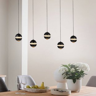 Schöner Wohnen LED hanglamp Lini zwart 5-lamps lang 3.000K