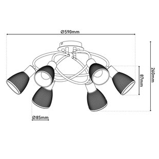 Näve Plafondlamp Lindita, 6-lamps, glas, rookgrijs, E14