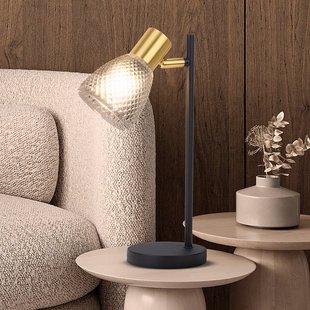 Näve Tafellamp Lindita, glas, rookgrijs, E14, zwenkbaar