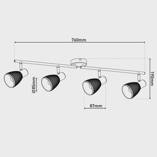 Näve Plafondlamp Lindita, 4-lamps, glas, rookgrijs, E14