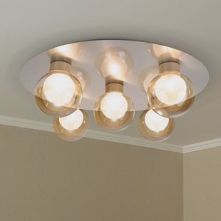 Näve Plafondlamp Donika, 5-lamps rond, glas, staal, amber, G9