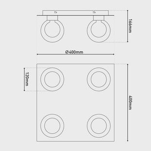 Näve Plafondlamp Donika, 4-lamps hoekig, glas, staal, amber, G9