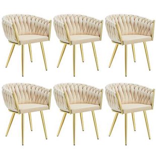 tectake® Set eetkamerstoelen Astano fluweel, knoopdesign - Set van 6