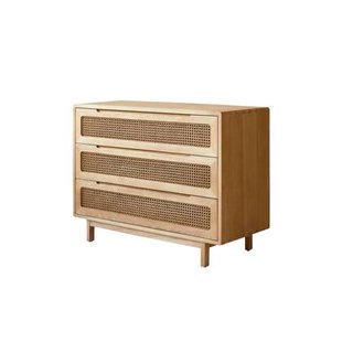 Tikamoon - Kindercommode van massief iepenhout en rotan vlechtwerk